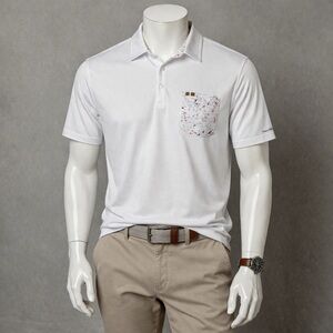 Travis Mathew White Polo with Patterned Chest Pocket Performance Golf